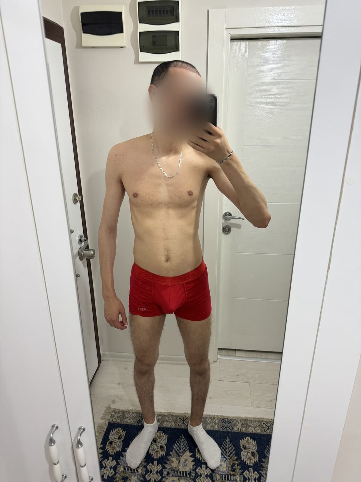 Day 15, full body mirror photo, slightly fuller chest